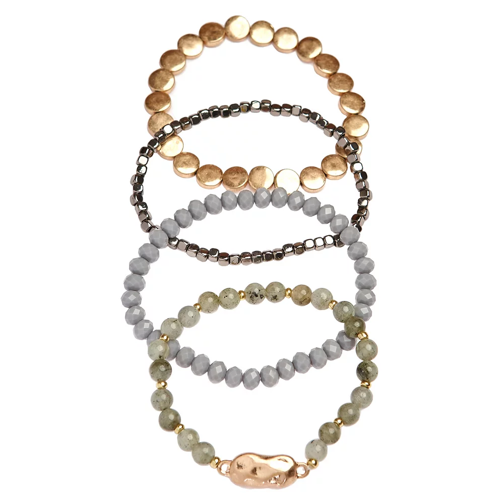 Sonoma Goods For Life® Gold Tone & Gray Tones Beaded Stretch Bracelet Set - Image 2