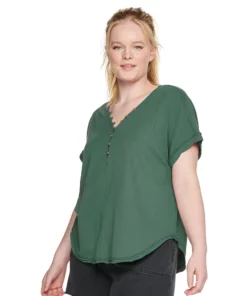 Plus Size Sonoma Goods For Life® Dolman Short Sleeve Button Front Top
