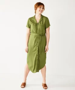 Women's Sonoma Goods For Life® Button Front Midi Shirt Dress
