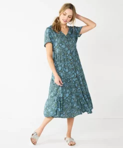 Women's Sonoma Goods For Life® Button Front Tiered Midi Dress