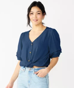 Women's Sonoma Goods For Life® Pleated Elbow-Sleeve Blouse