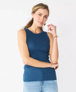 Women's Sonoma Goods For Life® Slim Fit High Neck Rib Tank