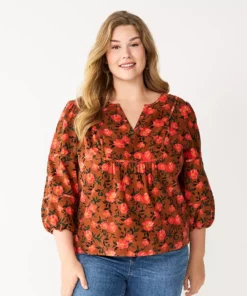 Plus Size Sonoma Goods For Life® Notchneck Long Sleeve Top