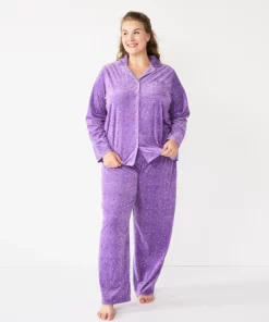 Plus Size Sonoma Goods For Life® Velour Pajama Shirt & Pajama Pants Sleep Set