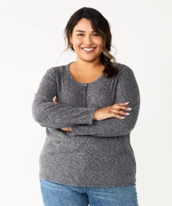 Plus Size Sonoma Goods For Life® Essential Long Sleeve Henley Top