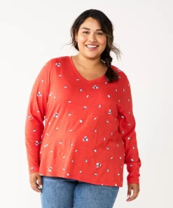 Plus Size Sonoma Goods For Life® Favorite Long Sleeve V-Neck Tee