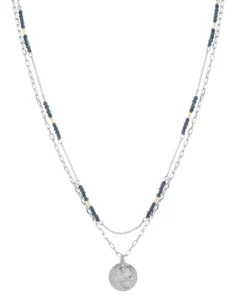 Sonoma Goods For Life® 2 Row Blue Bead With Casted Coin Pendant Necklace