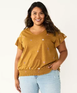Plus Size Sonoma Goods For Life® Banded Bottom Ruffle Sleeve Top