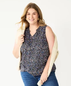 Plus Size Sonoma Goods For Life® Y-Neck Ruffle Tank
