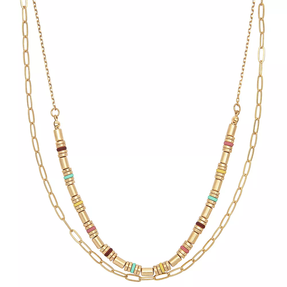 Sonoma Goods For Life® Gold Tone Two Row Multi Color Beads Necklace