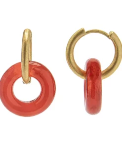 Sonoma Goods For Life® Gold Tone Round Orange Resin Link Huggie Drop Earrings