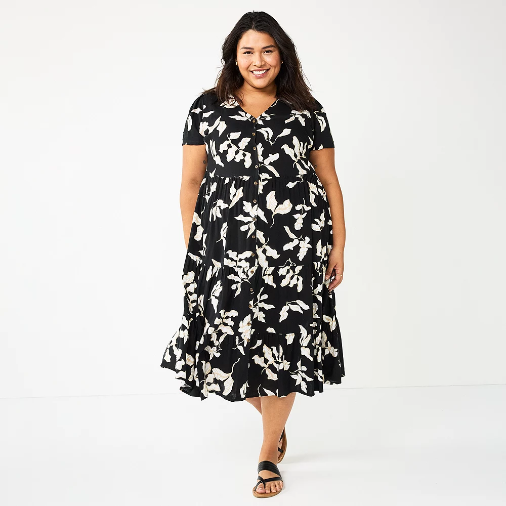 Plus Size Sonoma Goods For Life® Button Front Tiered Midi Dress - Image 3