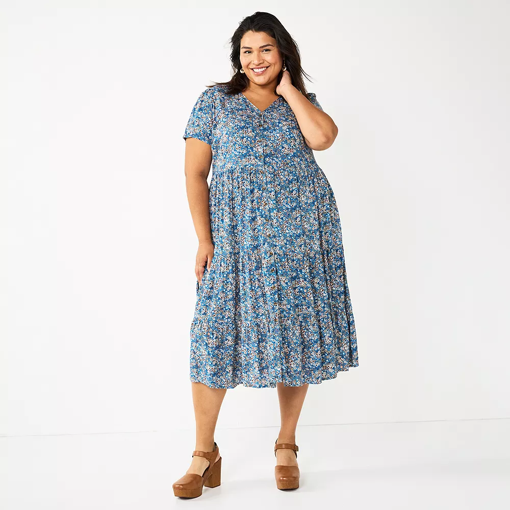 Plus Size Sonoma Goods For Life® Button Front Tiered Midi Dress - Image 2
