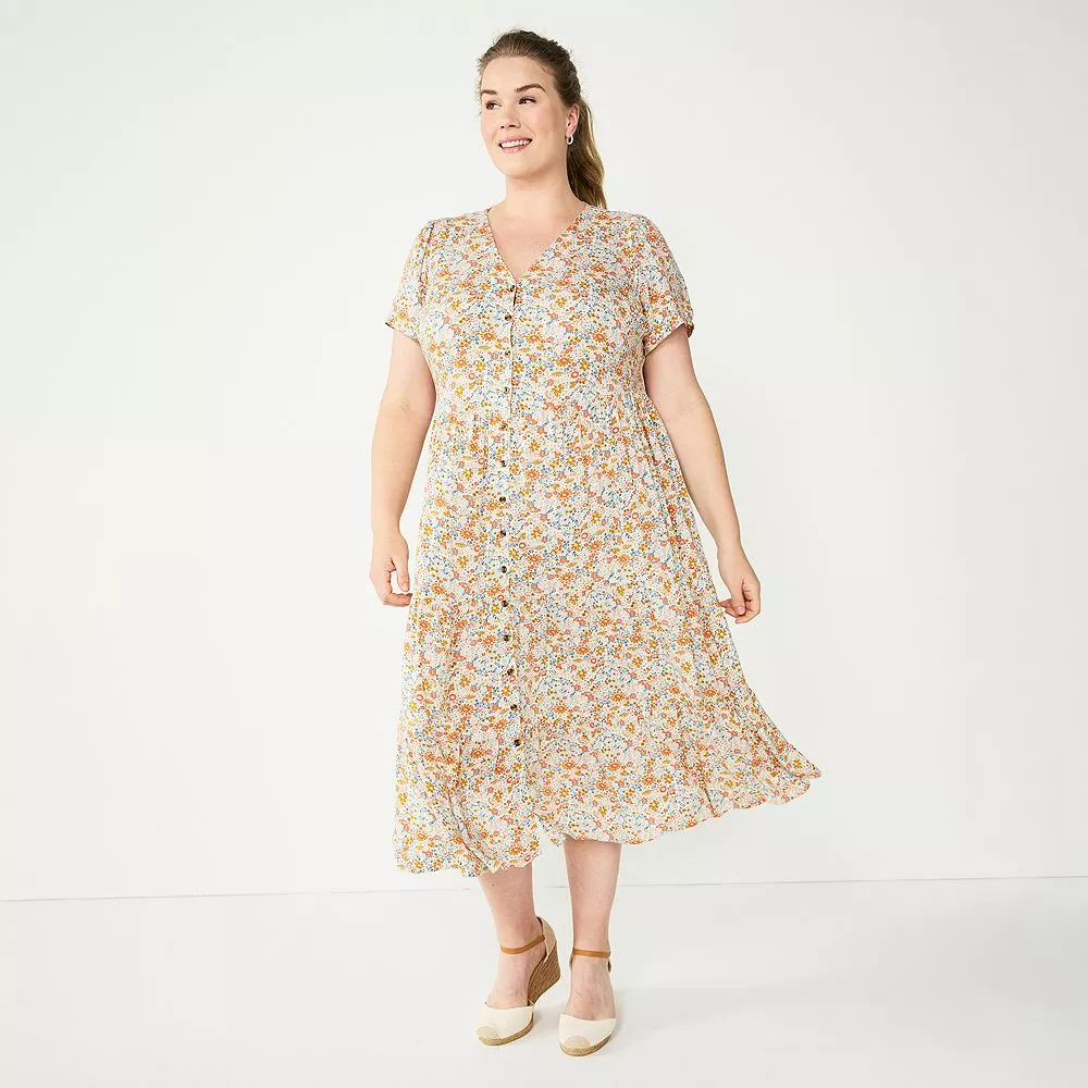 Plus Size Sonoma Goods For Life® Button Front Tiered Midi Dress - Image 4