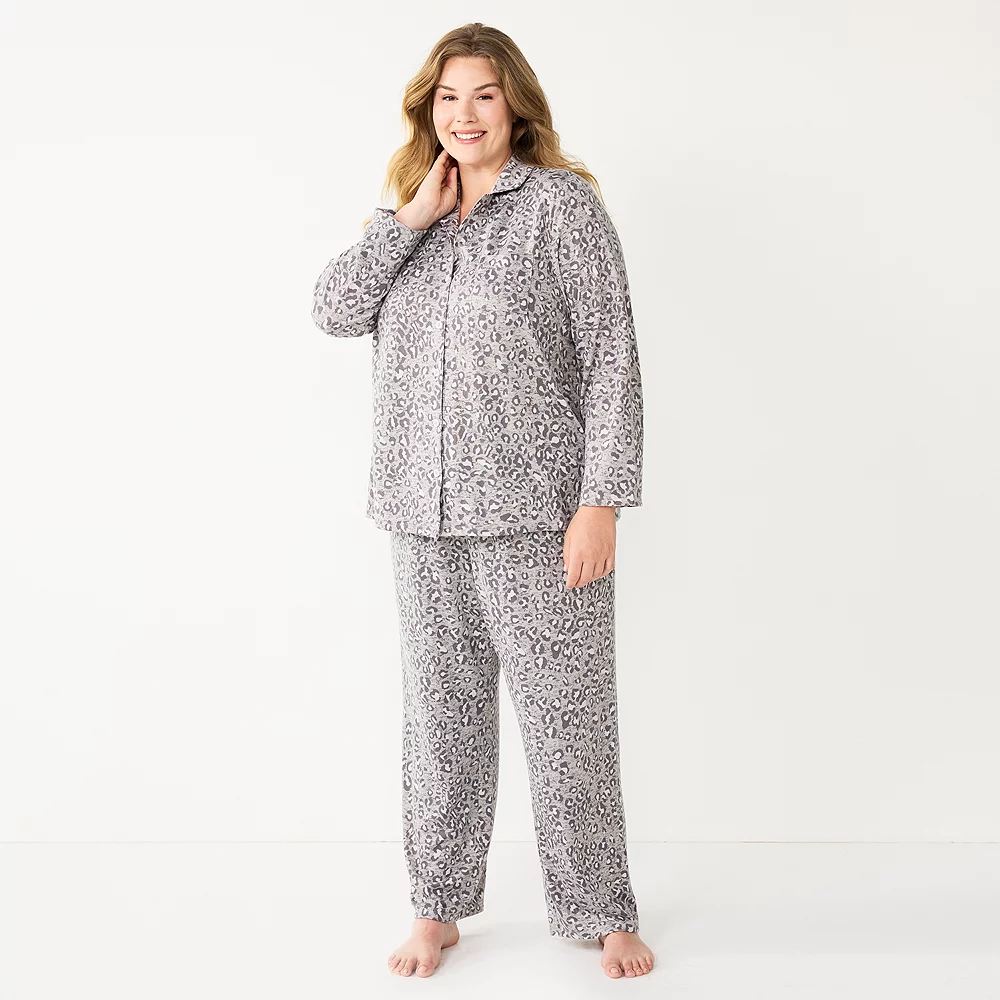 Plus Size Sonoma Goods For Life® Knit Pajama Shirt & Pajama Pants Sleep Set - Image 3